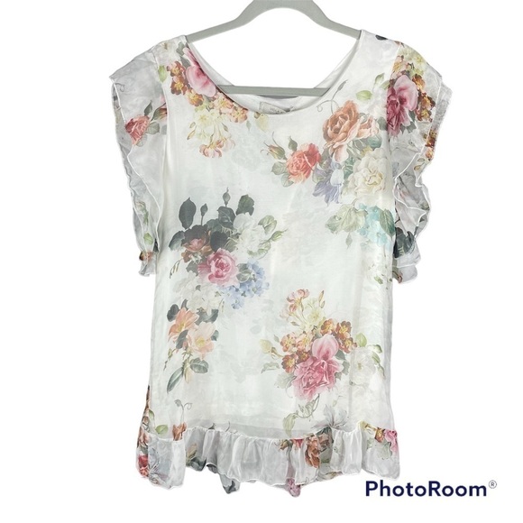VIOLA Borghi Silk Blend Florsl Blouse Made in Italy - Picture 1 of 9